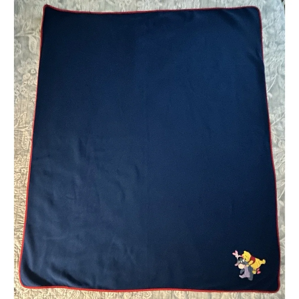 Vintage iDisney Store Winnie the Pooh Eeyore Piglet Blue Fleece Blanket 50x60